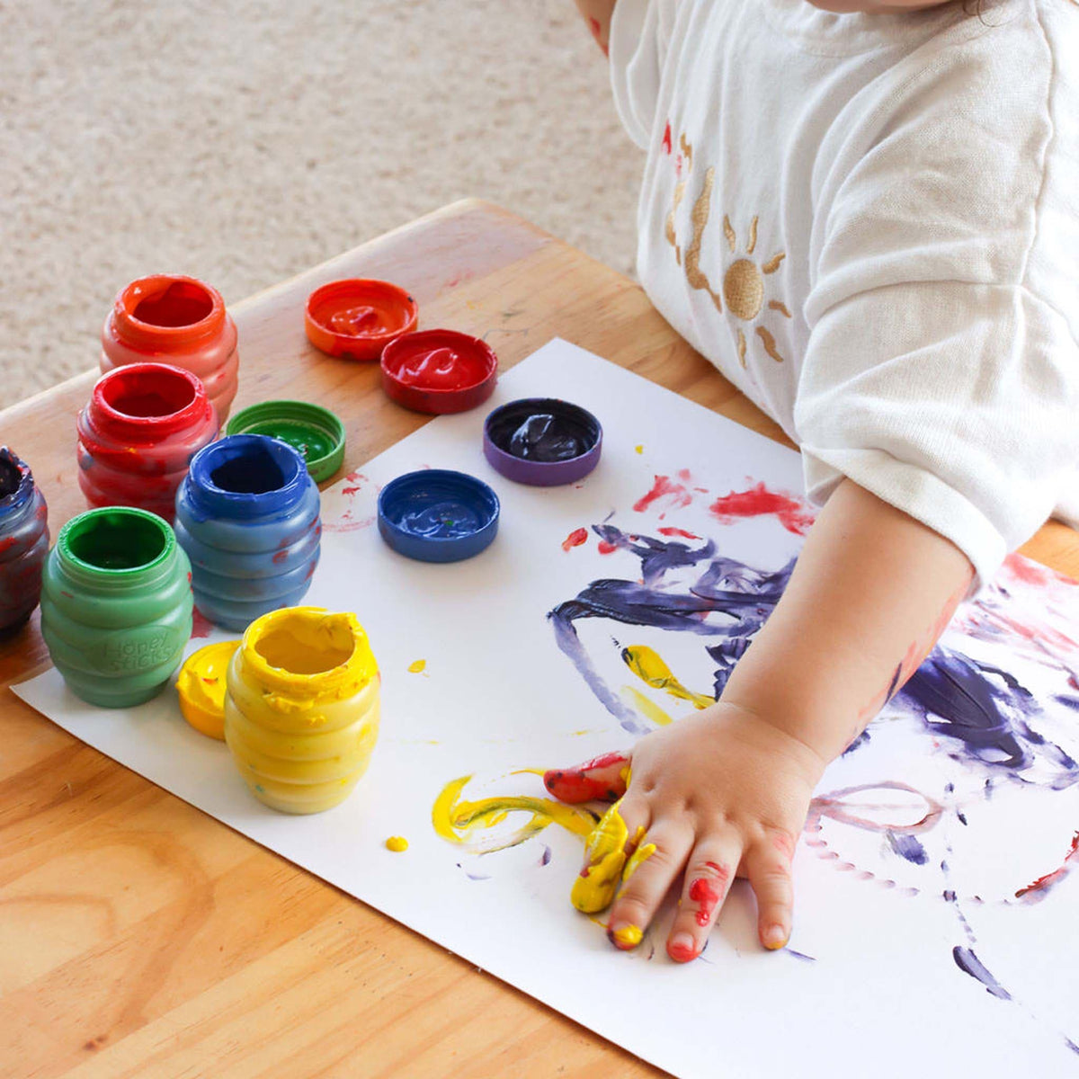 Honeysticks Non-Toxic Finger Paints for Toddlers – Thick, Washable, 6 Colors