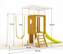 Load image into Gallery viewer, Avenlur Forest: Toddler-Friendly Small Eco-Friendly Non-Toxic Wooden Swing Set with Slide, Fort & Rock Wall