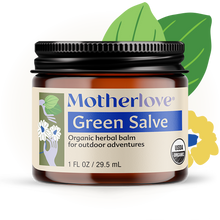 Load image into Gallery viewer, Motherlove USDA Organic Green Salve Herbal Balm for Outdoor Adventures | Soothing Scrapes, Bumps, Bruises, Bug Bites