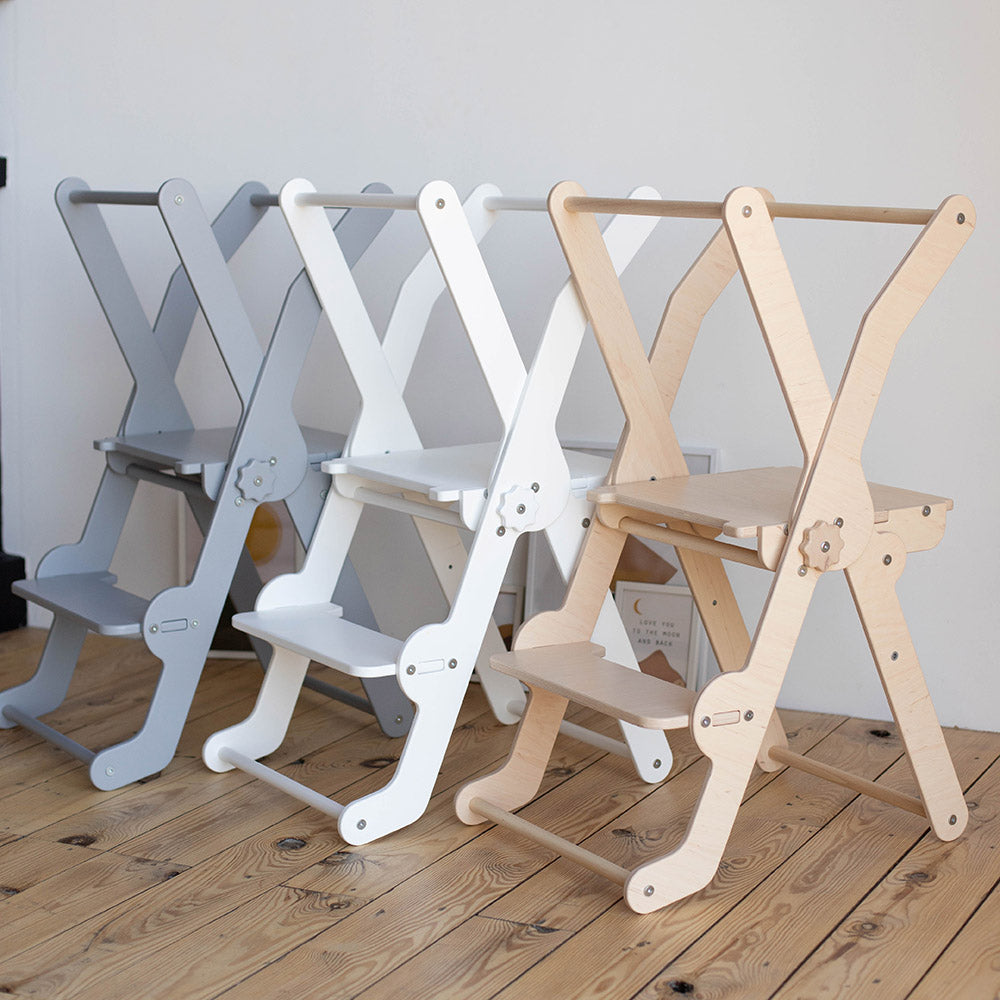 Wood and Hearts Eco-Friendly Wooden Foldable Kitchen Tower Toddler Step Stool