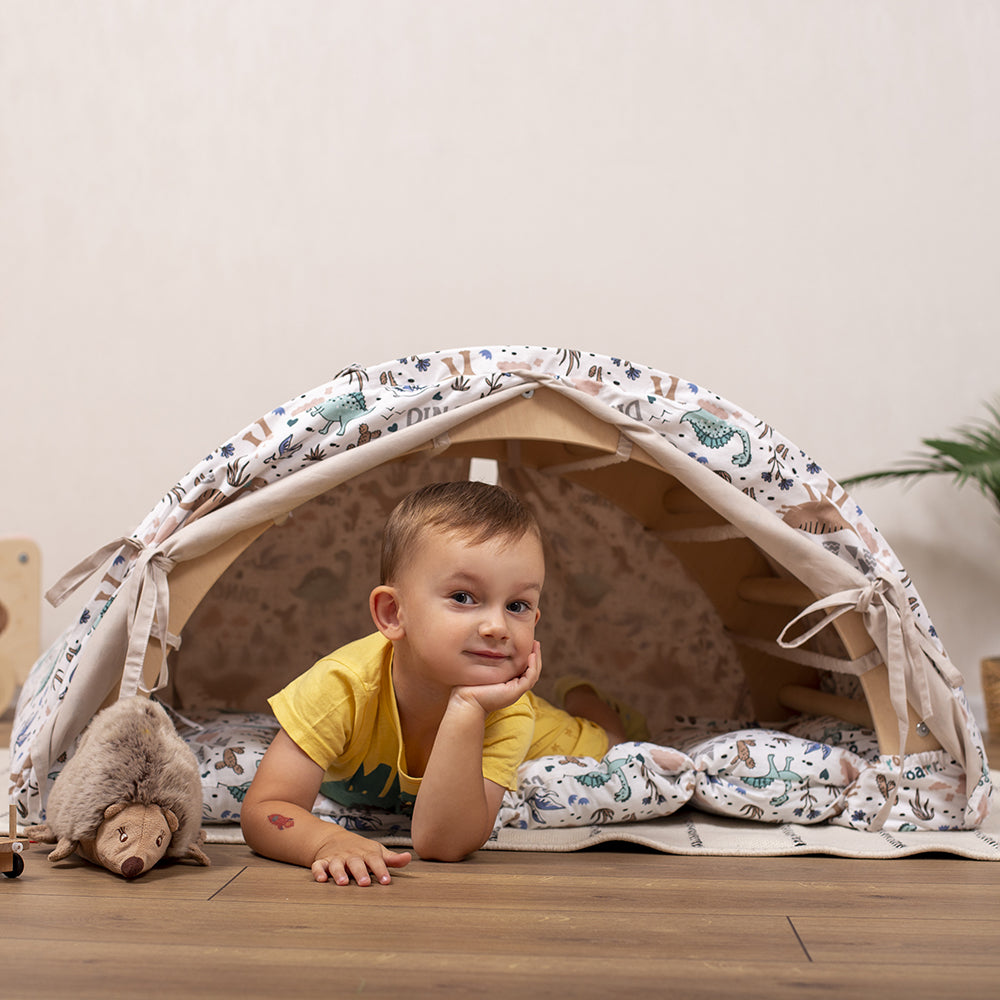Wood and Hearts Eco-Friendly Wooden Large Montessori Climbing Arch with Cushion or Tent