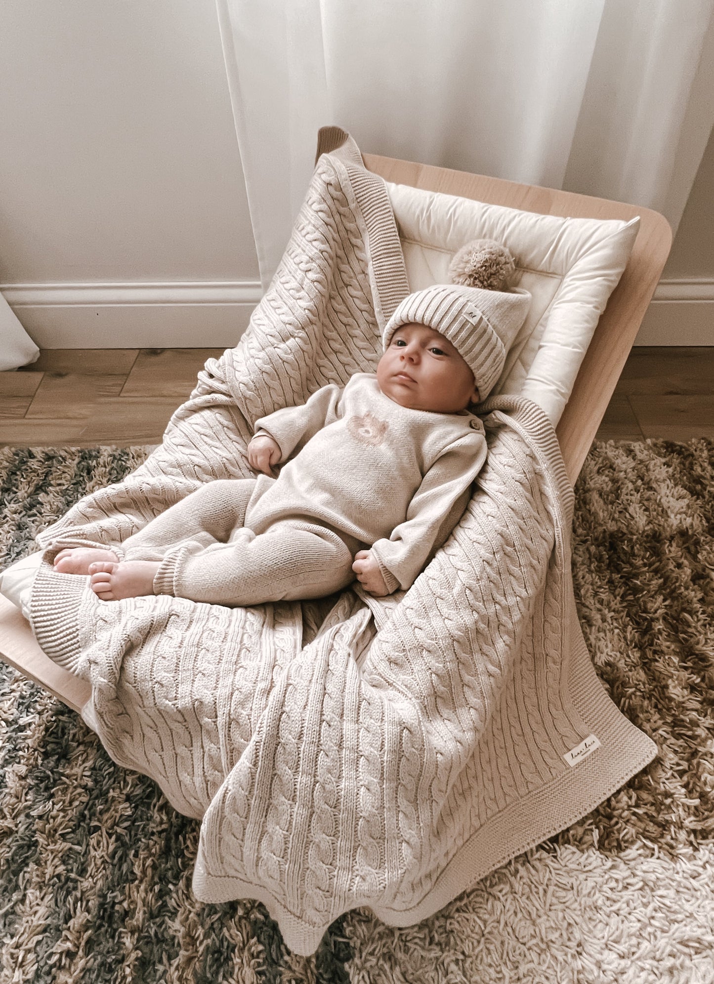 Luna + Luca Cable Knit Organic Cotton Baby Blanket - Beige