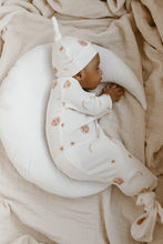 Load image into Gallery viewer, Luna + Luca Over the Moon Bamboo Knotted Baby Sleep Gown + Hat