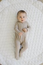 Load image into Gallery viewer, Mebie Baby Oatmeal Organic Cotton Ribbed Zipper Footed Onesie Pajamas