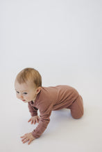 Load image into Gallery viewer, Mebie Baby Organic Cotton Ribbed Zipper Footed Pajamas Onesie | Dusty Rose