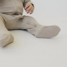 Load image into Gallery viewer, Mebie Baby Oatmeal Organic Cotton Ribbed Zipper Footed Onesie Pajamas