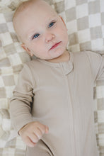 Load image into Gallery viewer, Mebie Baby Oatmeal Organic Cotton Ribbed Zipper Footed Onesie Pajamas
