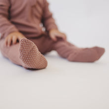 Load image into Gallery viewer, Mebie Baby Organic Cotton Ribbed Zipper Footed Pajamas Onesie | Dusty Rose