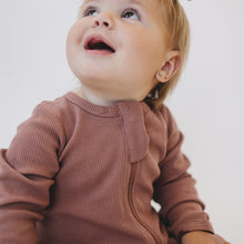 Load image into Gallery viewer, Mebie Baby Organic Cotton Ribbed Zipper Footed Pajamas Onesie | Dusty Rose