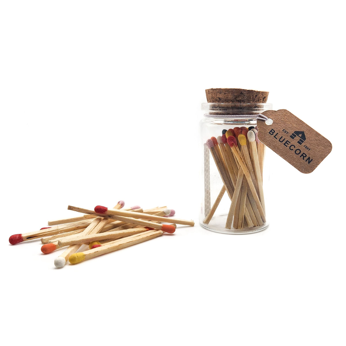 Bluecorn Rainbow Match Jar – Apothecary Jar with Cork Lid & Striker