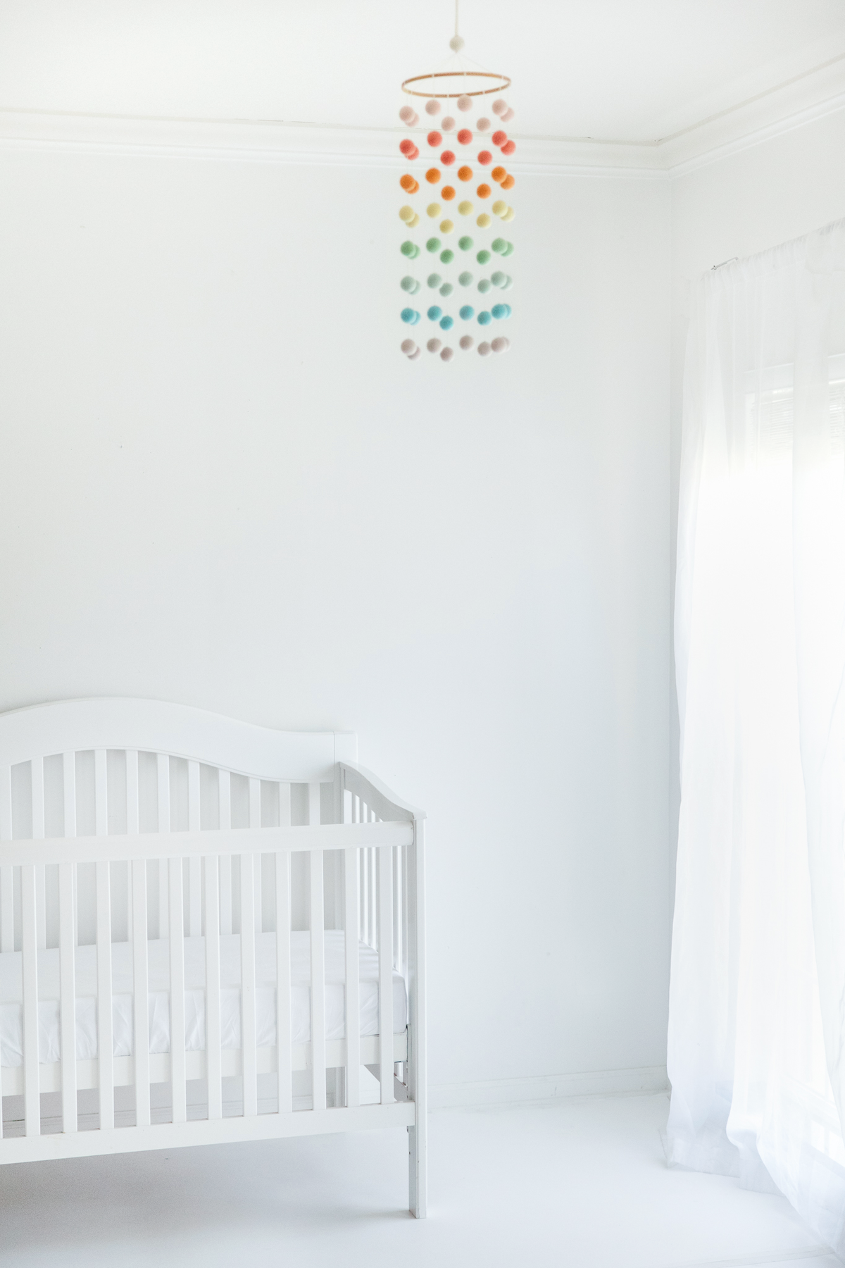 Rainbow Pom Pom Crib Mobile – Handmade Wool Felt Nursery Decor