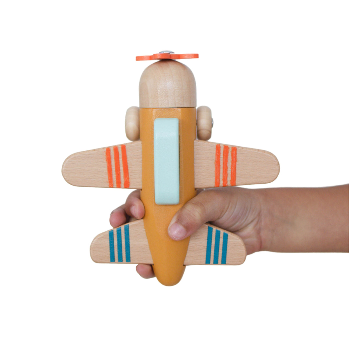 SpiritnSprout Wooden Toy Airplane with Spinning Propeller – Blue, Gold or 2-Pack, Ages 3+