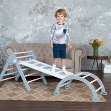Load image into Gallery viewer, Wood and Hearts Eco-Friendly Wooden Montessori Climbing 3-in-1 Set | Foldable Triangle, Climbing Arch, Rocker Board