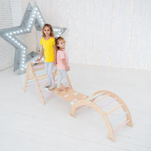 Load image into Gallery viewer, Wood and Hearts Eco-Friendly Wooden Montessori Climbing 3-in-1 Set | Foldable Triangle, Climbing Arch, Rocker Board