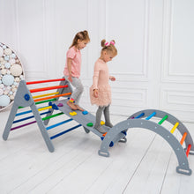 Load image into Gallery viewer, Wood and Hearts Eco-Friendly Wooden Montessori Climbing 3-in-1 Set | Foldable Triangle, Climbing Arch, Rocker Board