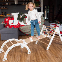 Load image into Gallery viewer, Wood and Hearts Eco-Friendly Wooden Montessori Climbing 3-in-1 Set | Foldable Triangle, Climbing Arch, Rocker Board