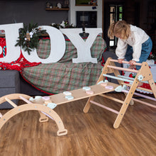 Load image into Gallery viewer, Wood and Hearts Eco-Friendly Wooden Montessori Climbing 3-in-1 Set | Foldable Triangle, Climbing Arch, Rocker Board