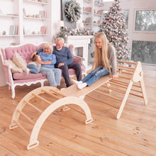 Load image into Gallery viewer, Wood and Hearts Eco-Friendly Wooden Montessori Climbing 3-in-1 Set | Foldable Triangle, Climbing Arch, Rocker Board