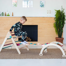 Load image into Gallery viewer, Wood and Hearts Eco-Friendly Wooden Montessori Climbing 3-in-1 Set | Foldable Triangle, Climbing Arch, Rocker Board