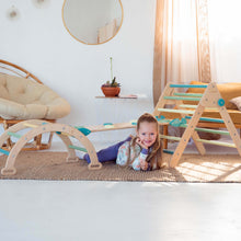 Load image into Gallery viewer, Wood and Hearts Eco-Friendly Wooden Montessori Climbing 3-in-1 Set | Foldable Triangle, Climbing Arch, Rocker Board