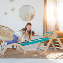 Load image into Gallery viewer, Wood and Hearts Eco-Friendly Wooden Montessori Climbing 3-in-1 Set | Foldable Triangle, Climbing Arch, Rocker Board