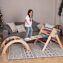 Load image into Gallery viewer, Wood and Hearts Eco-Friendly Wooden Montessori Climbing 3-in-1 Set | Foldable Triangle, Climbing Arch, Rocker Board