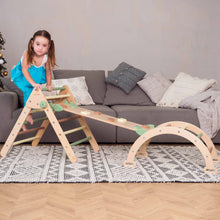 Load image into Gallery viewer, Wood and Hearts Eco-Friendly Wooden Montessori Climbing 3-in-1 Set | Foldable Triangle, Climbing Arch, Rocker Board