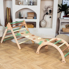 Load image into Gallery viewer, Wood and Hearts Eco-Friendly Wooden Montessori Climbing 3-in-1 Set | Foldable Triangle, Climbing Arch, Rocker Board