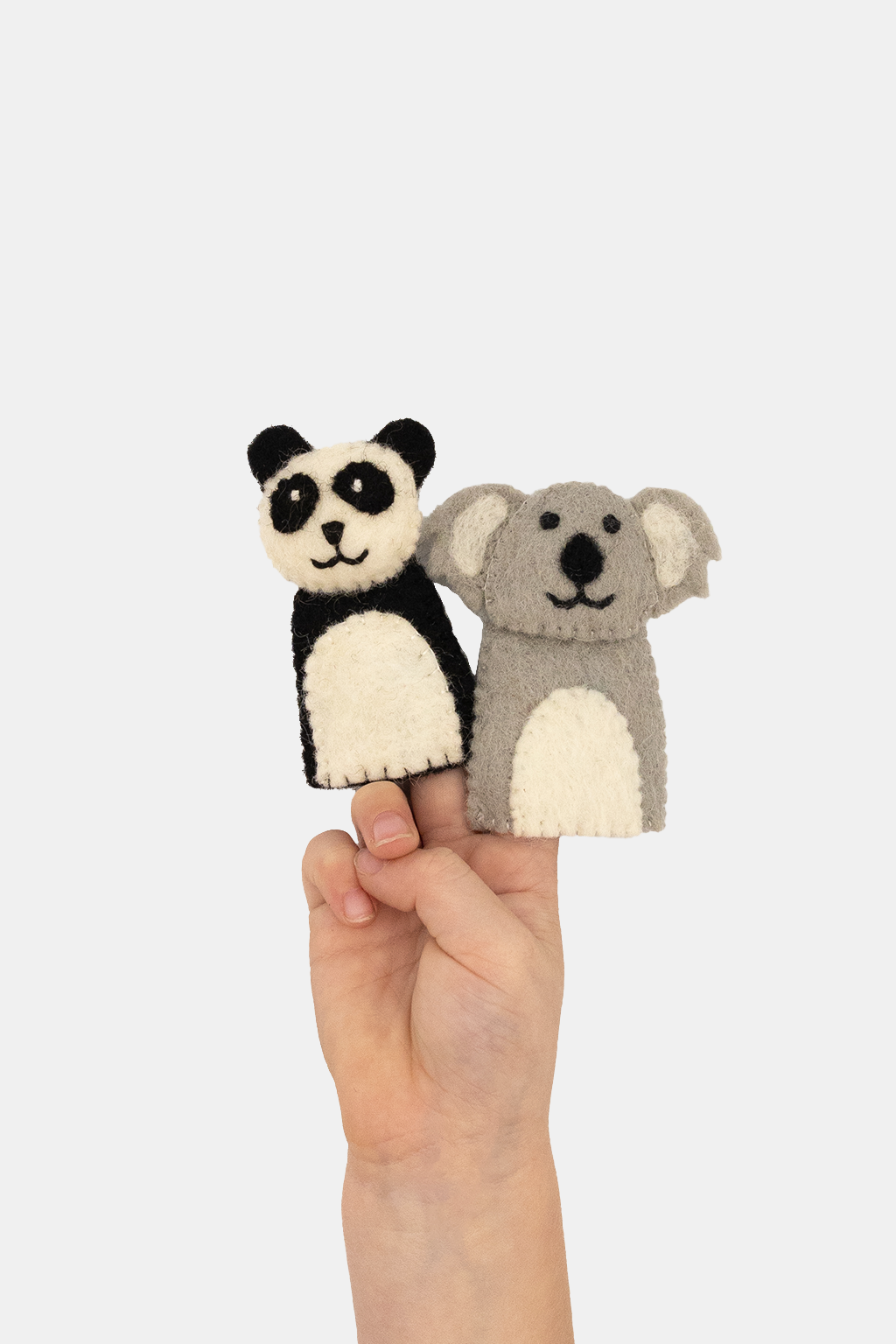 Panda & Koala Finger Puppet Set – Handmade Wool Felt Pretend Play Toy