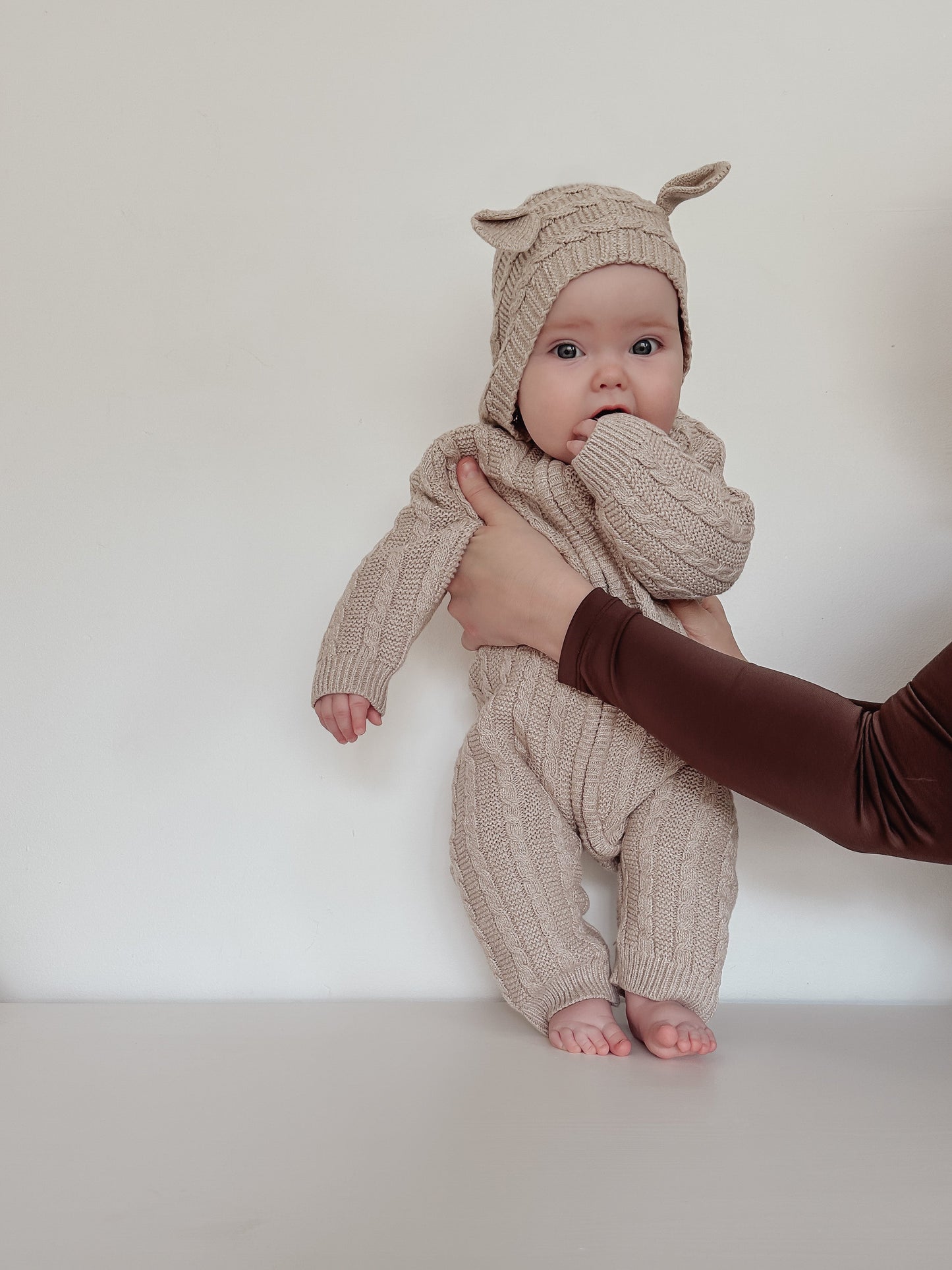 Luna + Luca Baby Bear Cable Knit Jumpsuit - Heather Beige