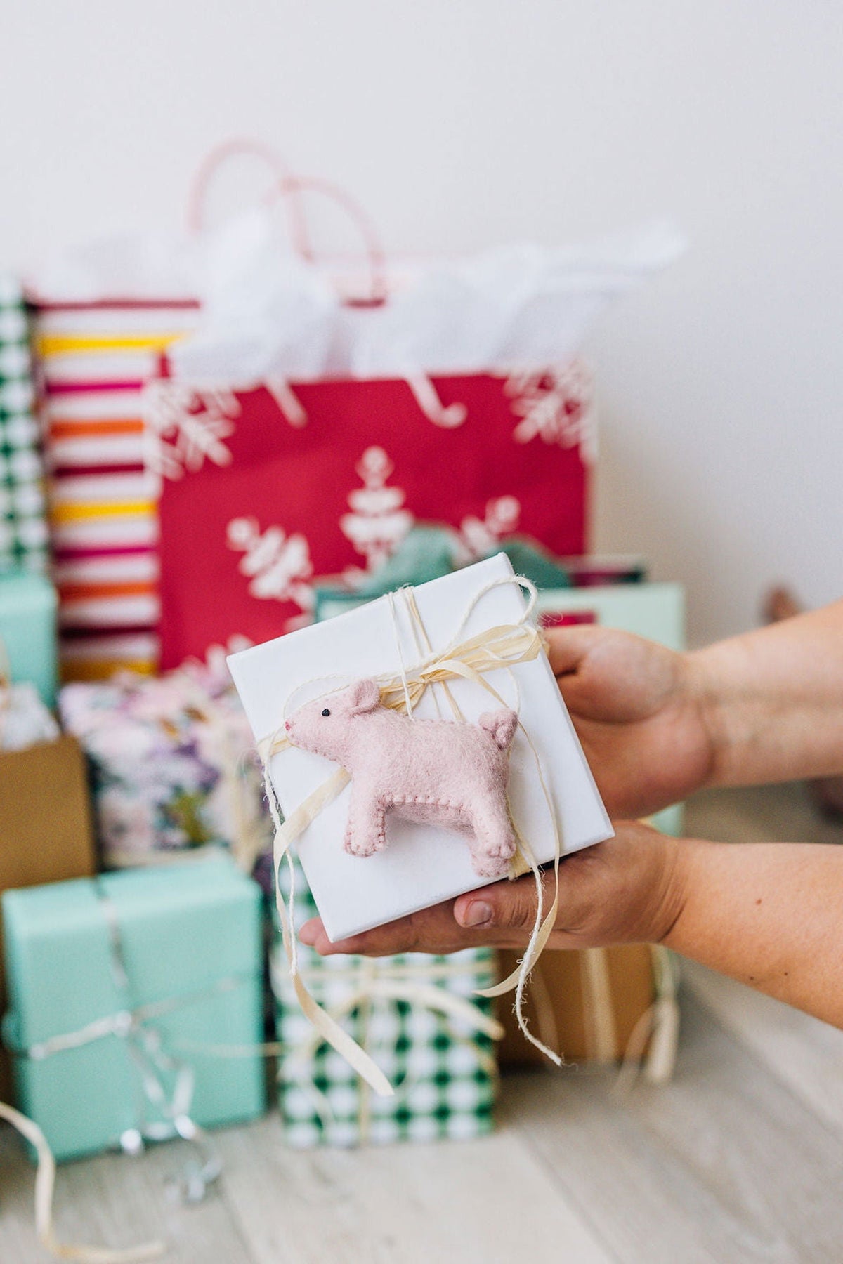 Pig Ornament – Handmade Wool Felt Holiday Decor