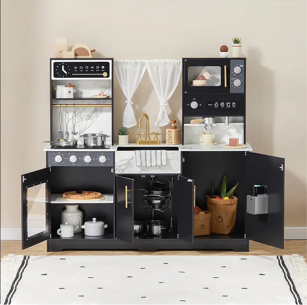 Tiny Land® Trendy Black Style Wooden Play Kitchen