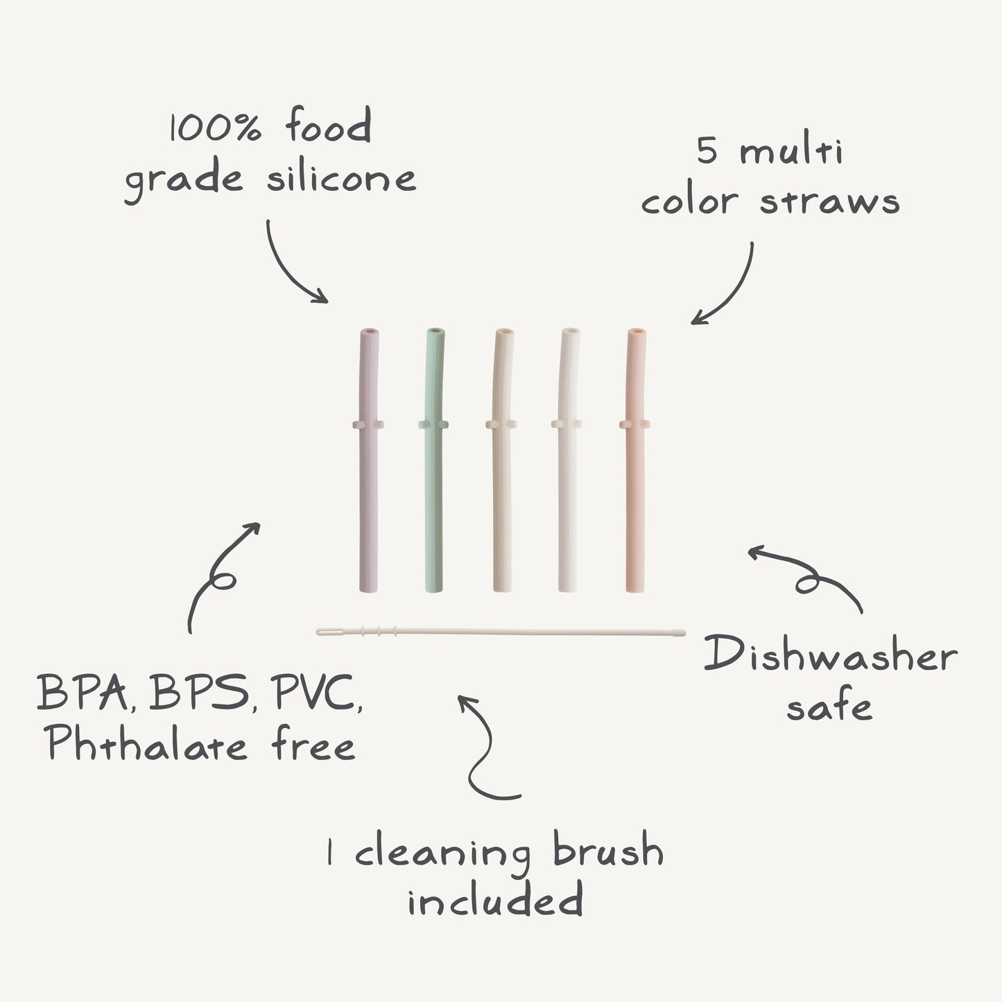 Mushie Silicone Replacement Baby Toddler Cup Straws - 5 Pack