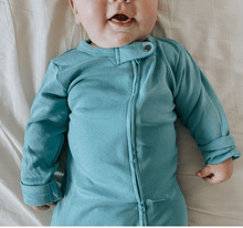 Load image into Gallery viewer, 3pc footie set | vintage aqua periwinkle & heather grey