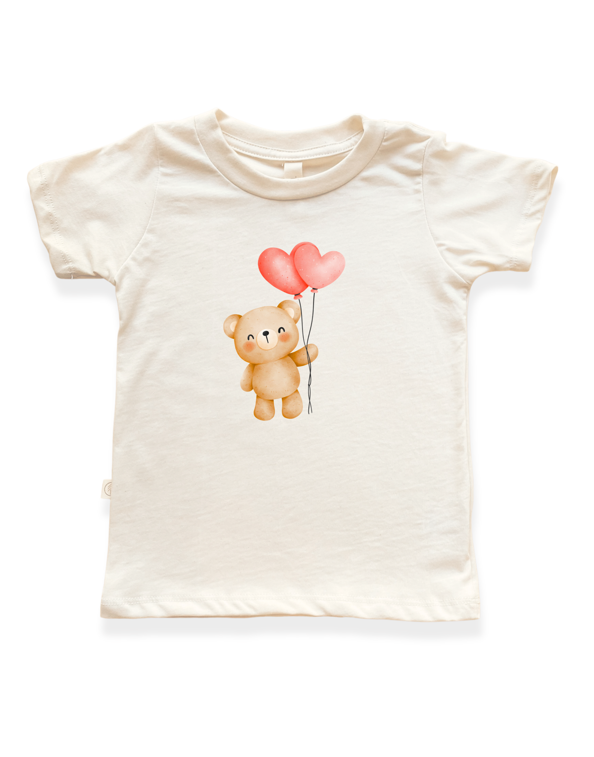 Heart Balloon Bear Organic Cotton Kids T-Shirt – Short Sleeve, 2T–10Y