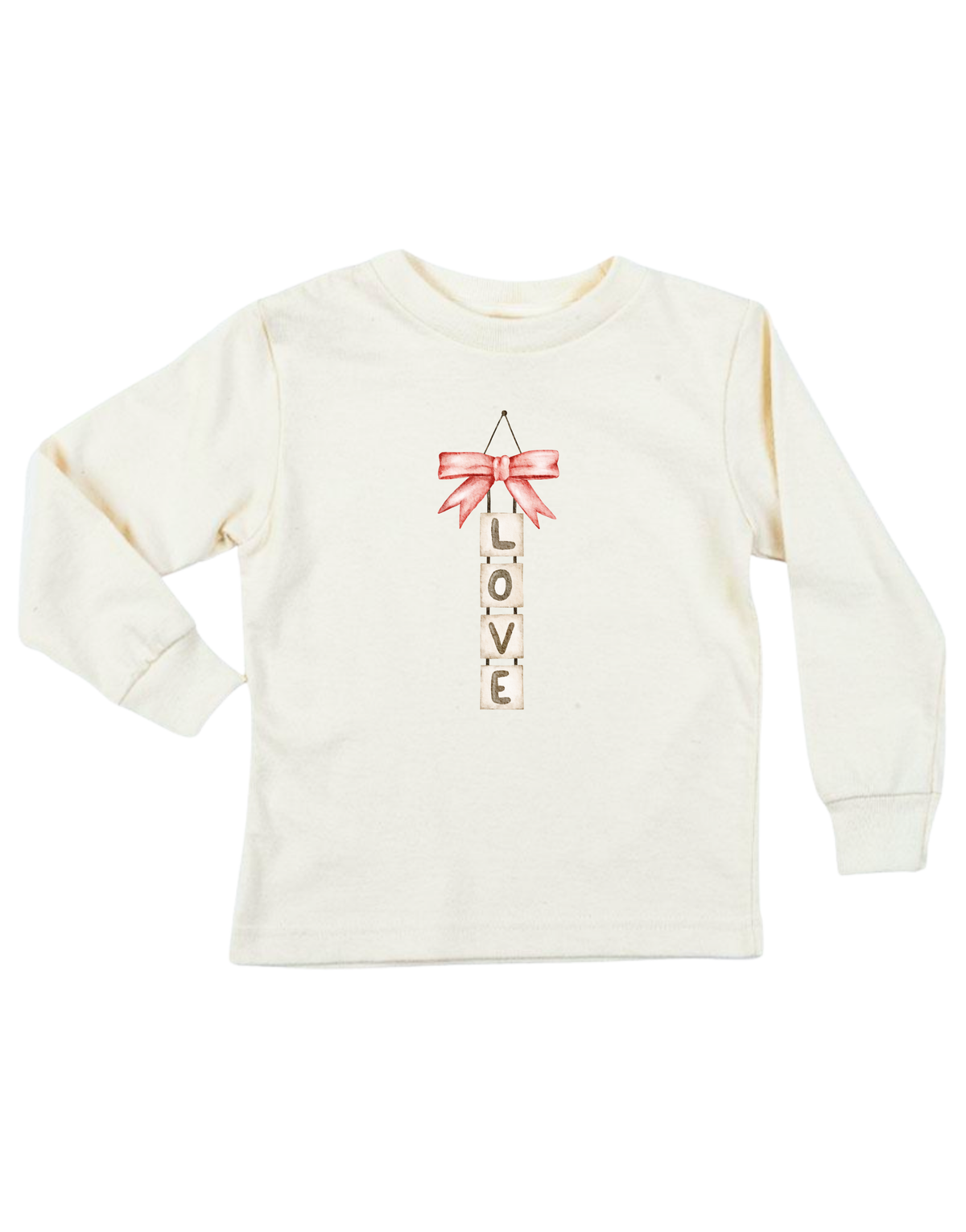 Love Blocks Bow Organic Cotton Kids T-Shirt – Long Sleeve, 2Y–12Y