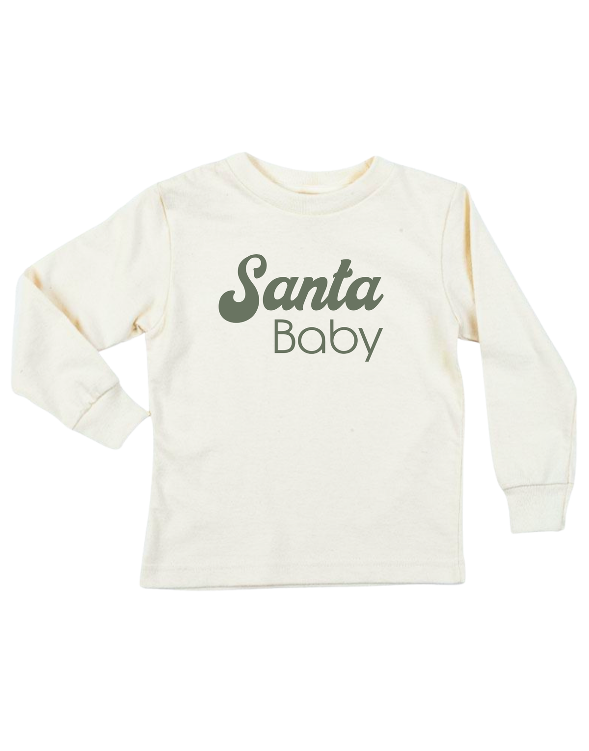 Santa Baby Organic Cotton Kids T-Shirt – Long Sleeve, Red or Olive, 2T–10Y