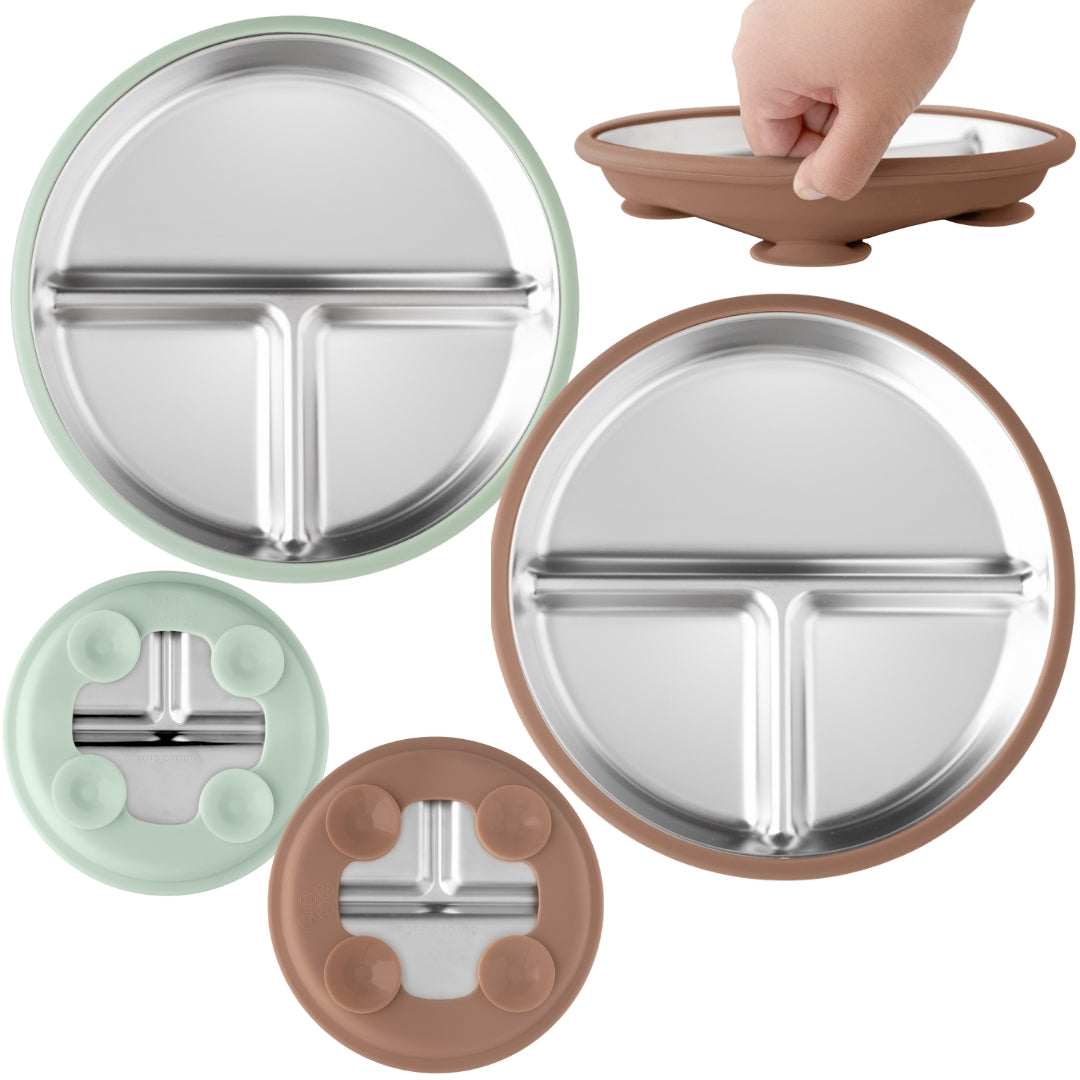Tots Ground Eco-Friendly Stainless Steel Baby and Toddler Divided Plates PRE-ORDER NOW | Butter Yellow & Baby Blue)