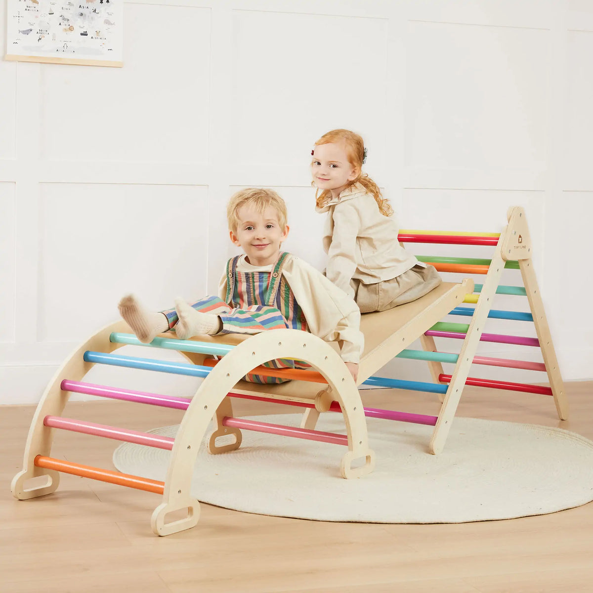 Tiny Land Pikler Triangle 7-in-1 – Wooden Montessori Climbing Set with Slide