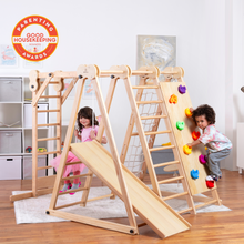 Load image into Gallery viewer, little boy and girl playing on eco-friendly non-toxic wooden indoor playground by avenlur