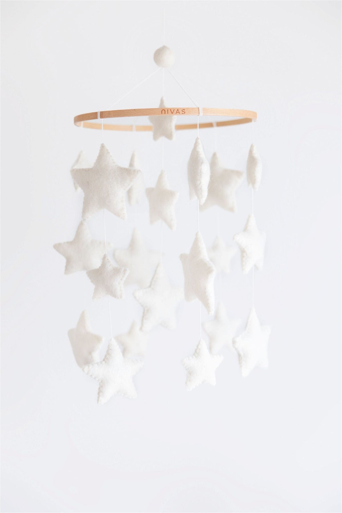 White Stars Crib Mobile – Handmade Wool Felt Nursery Decor