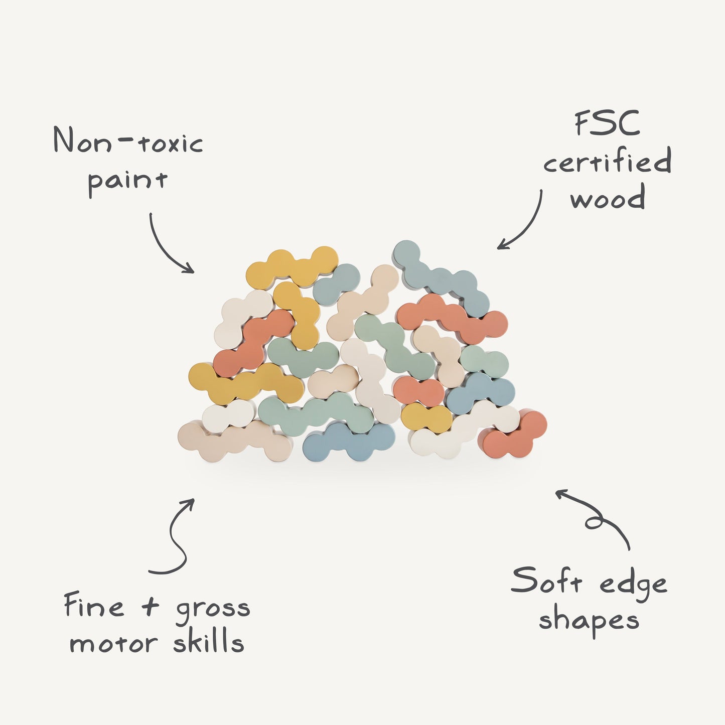 Mushie Eco-Friendly Non-Toxic Wooden Balance Blocks Toy