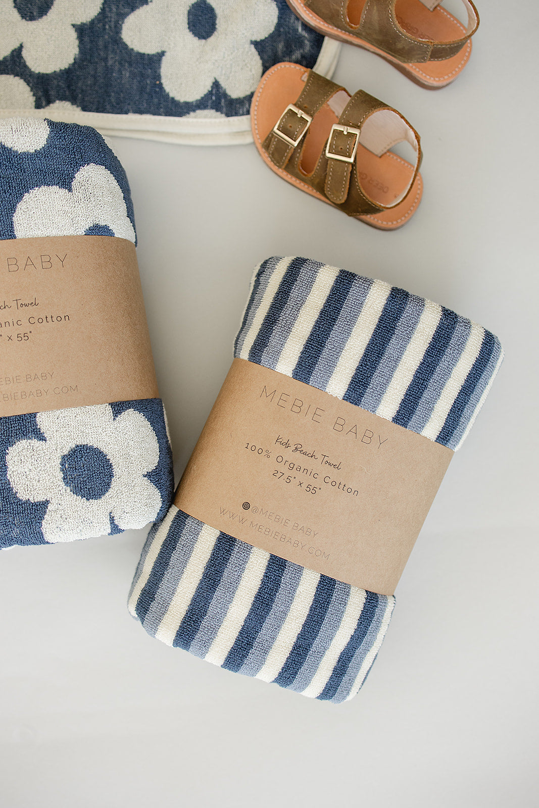 Mebie Baby Blue Stripe Organic Cotton Beach Towel | Non-Toxic, Eco-Friendly Beach Towel for Kids