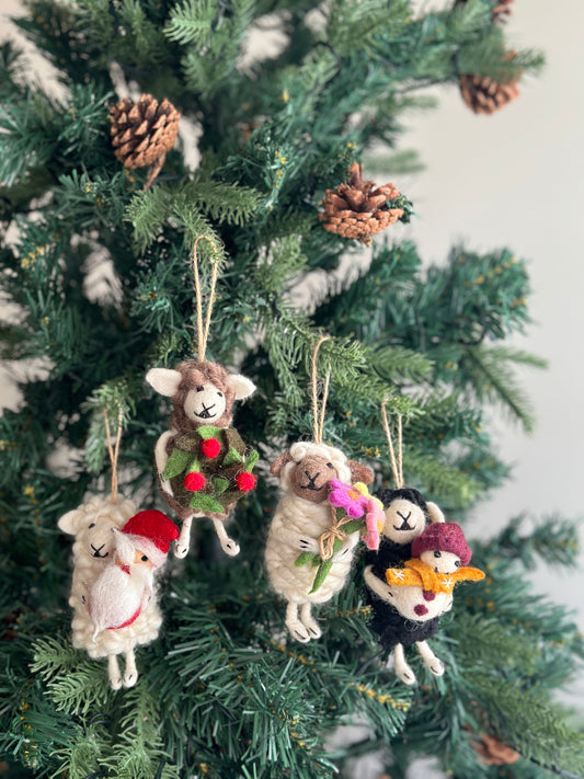 Black Sheep with Snowman Ornament – Handmade Wool Felt Holiday Decor