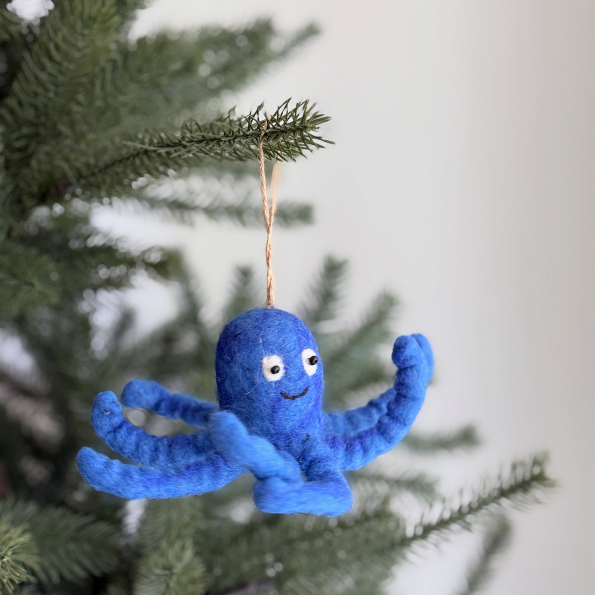 Blue Octopus Ornament – Handmade Wool Felt Holiday Decor