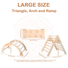 Load image into Gallery viewer, Wood and Hearts Eco-Friendly Wooden Montessori Climbing 3-in-1 Set | Foldable Triangle, Climbing Arch, Rocker Board