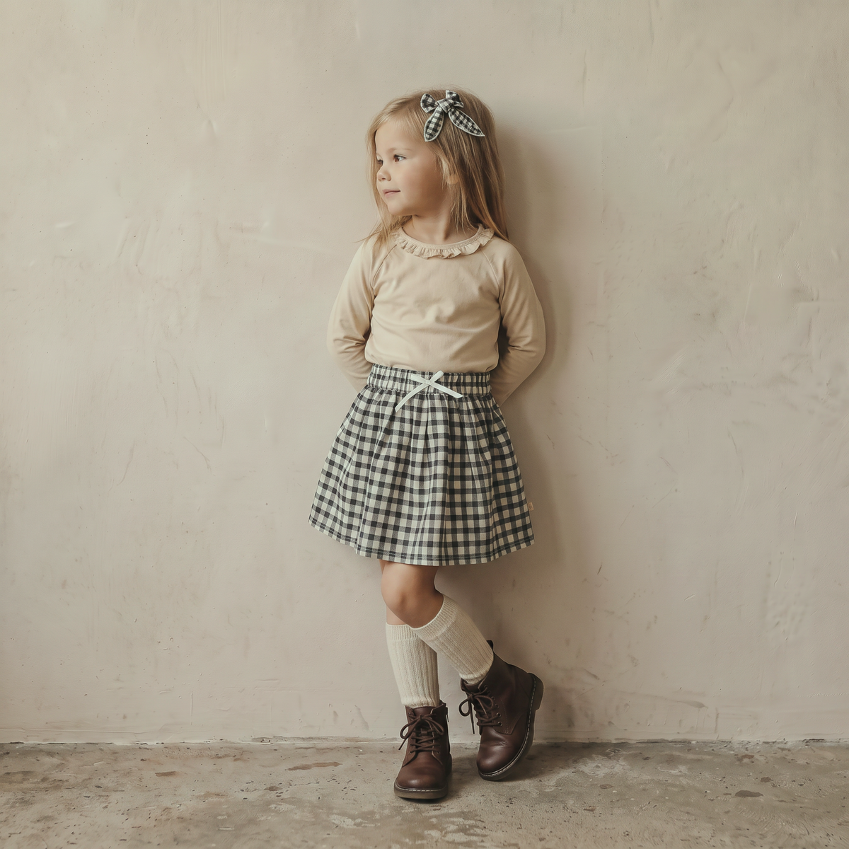Organic Cotton Twill Skirt for Toddlers – Charcoal Plaid