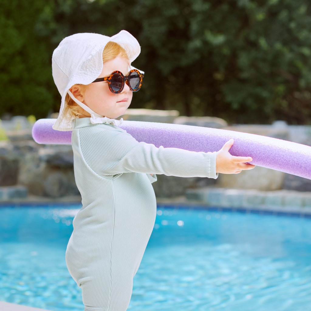 Rainbow Sprout Baby Long-Sleeve Rash Guard Swimsuit with Shorts – Ribbed, Gender-Neutral, Mint