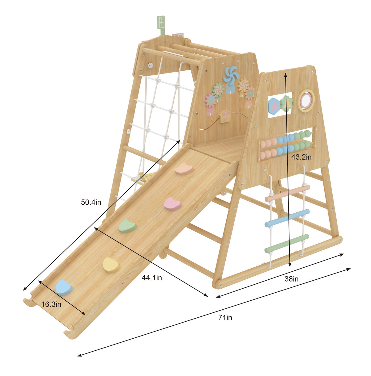 Avenlur Cherry 5-in-1 Wooden Indoor Climber with Slide – New Zealand Pine Montessori Play Gym
