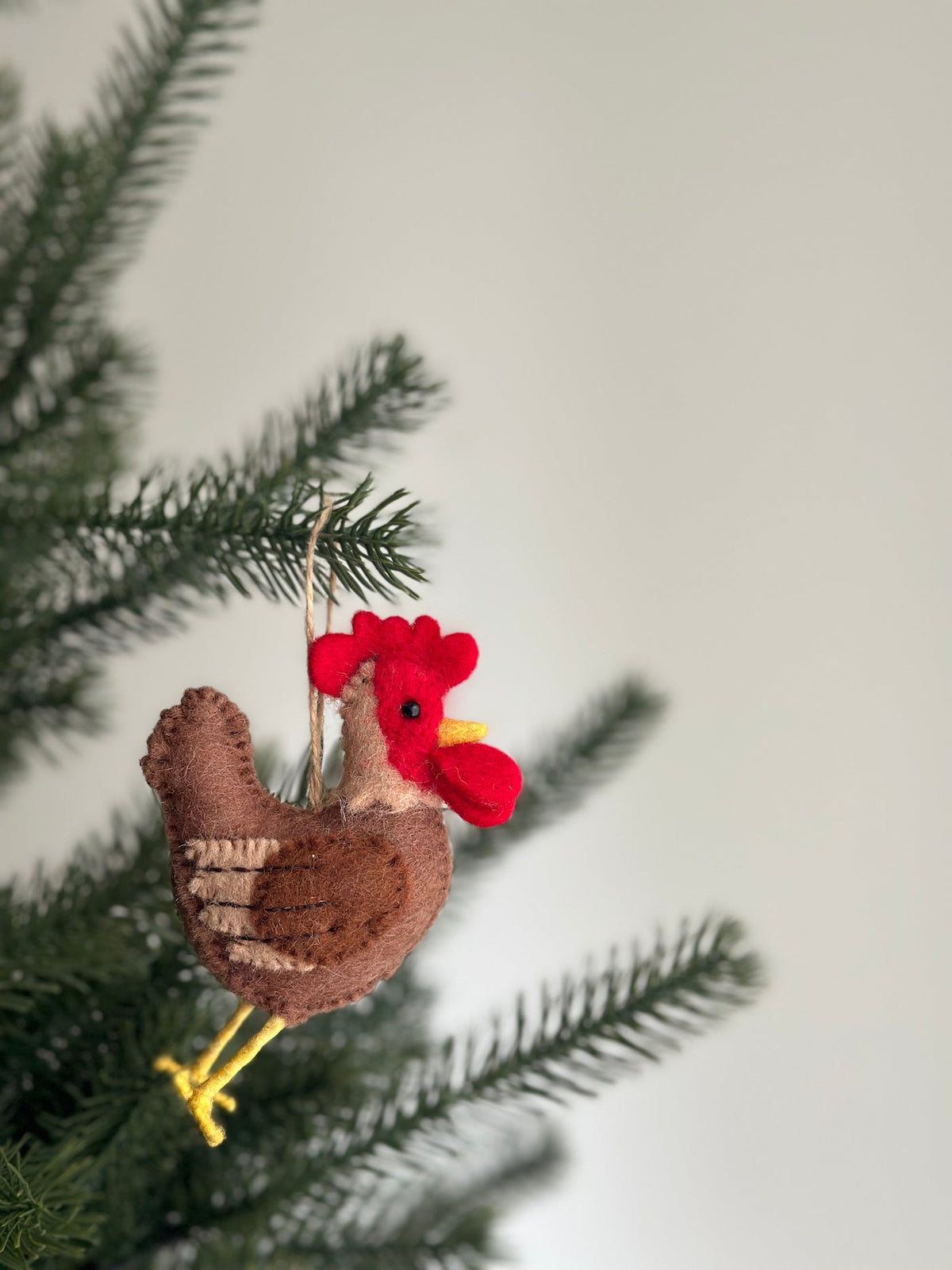 Brown Rooster Ornament – Handmade Wool Felt Holiday Decor